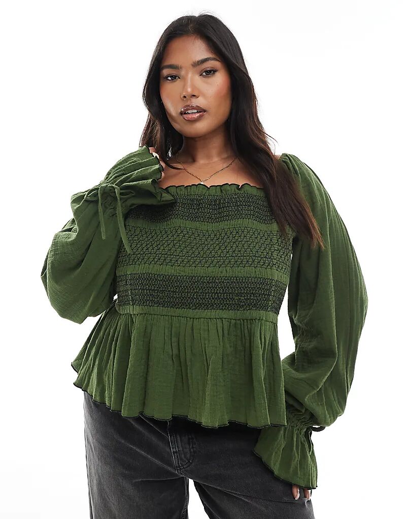 

Топ ASOS DESIGN Curve с квадратным вырезом и контрастной строчкой зеленого цвета Asos Curve