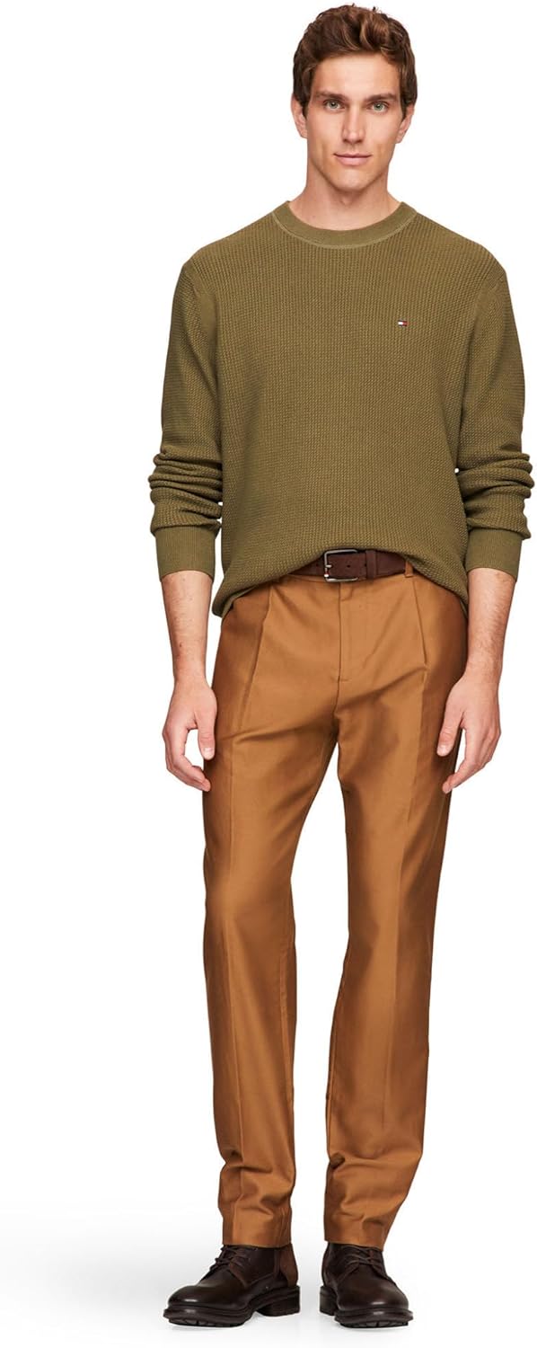 Мужской свитер Tommy Hilfiger с вафельной вязкой и круглым вырезом, легкий пуловер, также доступен в размерах для больших и высоких женщин., Utility Olive — фото 4