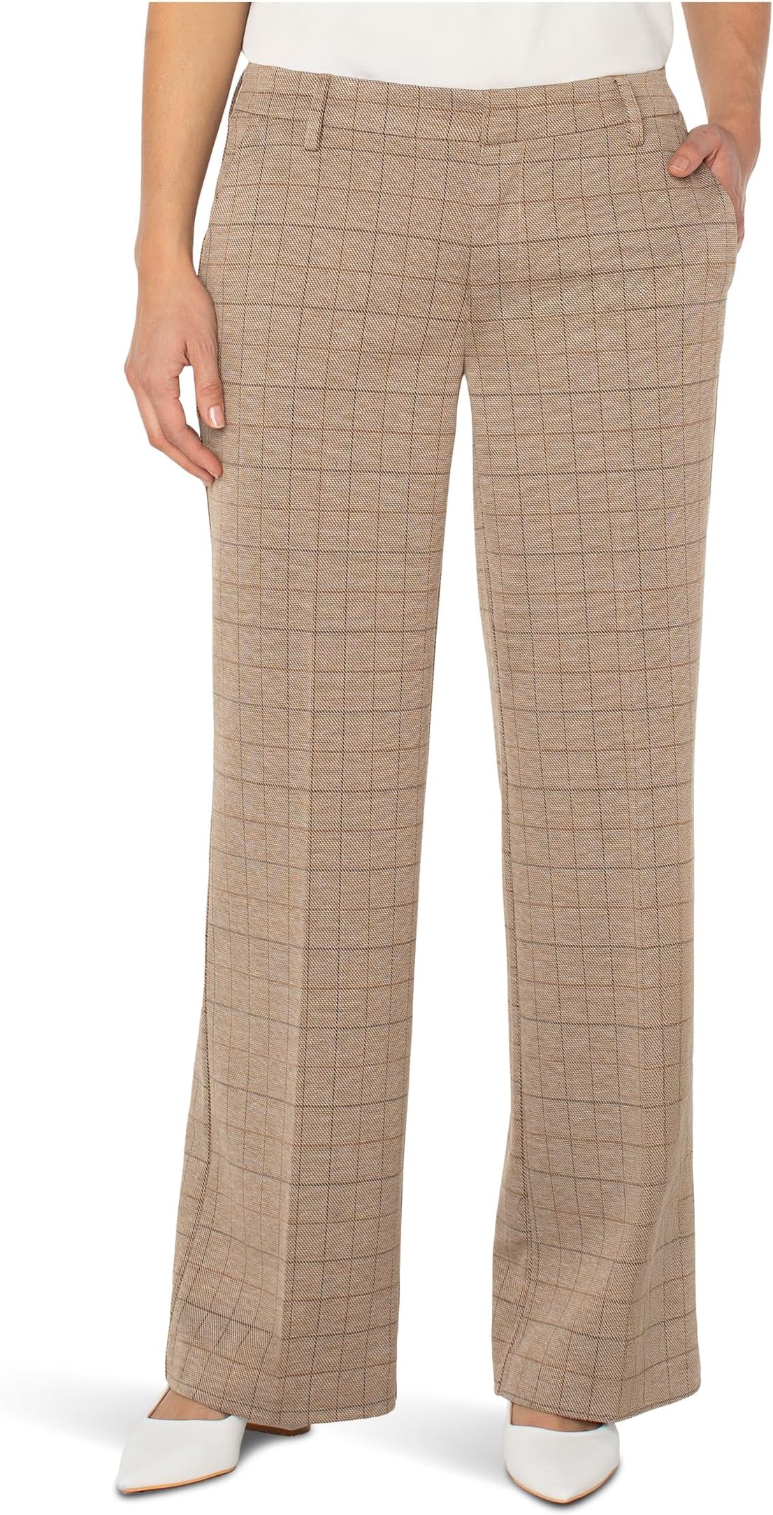 

Брюки Liverpool Los Angeles Kelsey Wide Leg Trouser Mid Rise Herringbone Knit, Khaki Grid Check