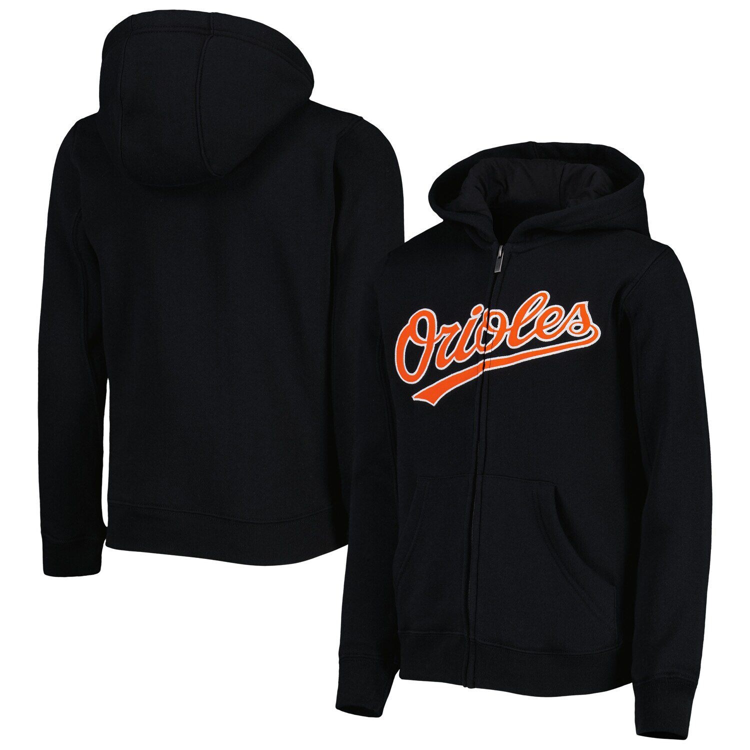 Черная флисовая толстовка с молнией во всю длину и надписью Youth Baltimore Orioles Outerstuff