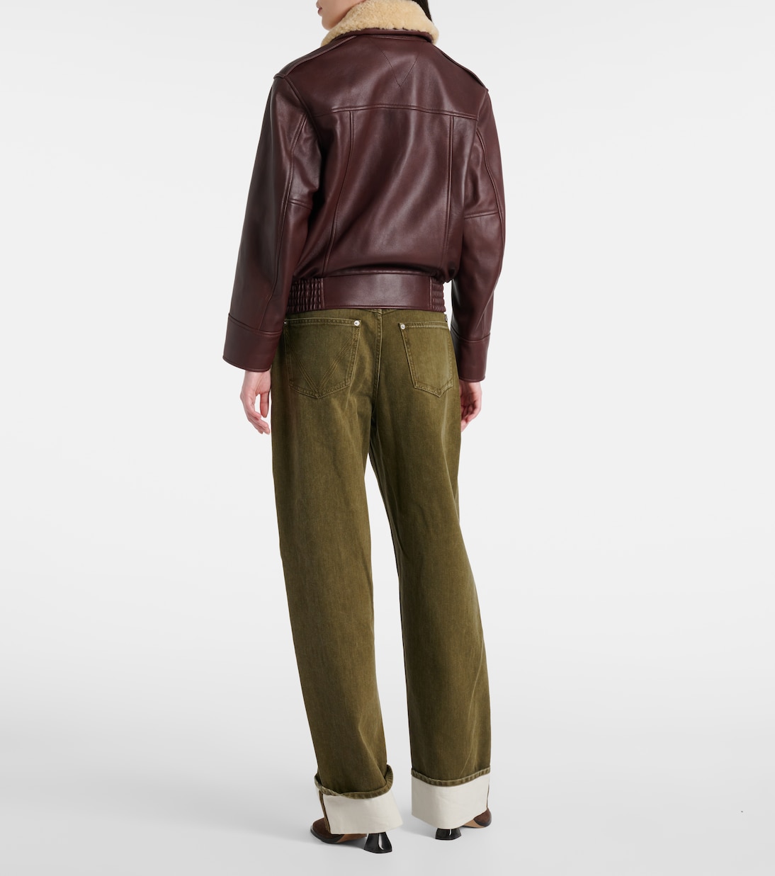 Кожаная куртка с отделкой из овчины Bottega Veneta, Madder Brown — фото 3