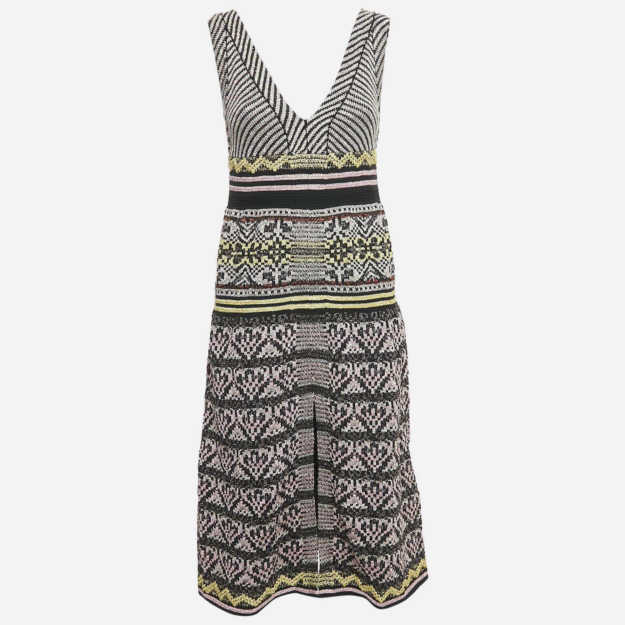 

M Missoni Платье Missoni с V-образным вырезом и без рукавов, украшенное разноцветным узором и люрексом