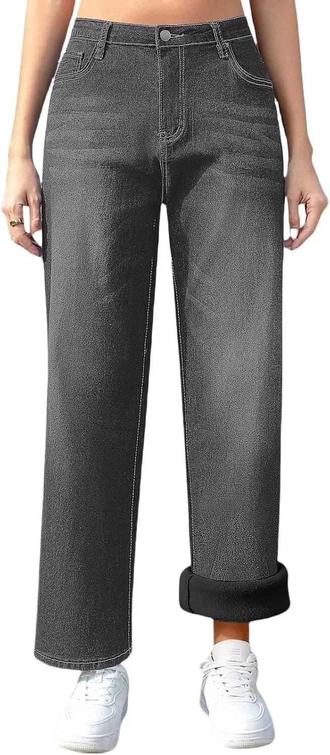 

Женские утепленные джинсы с флисом High Waisted Wide Leg Stretchy Denim Pants