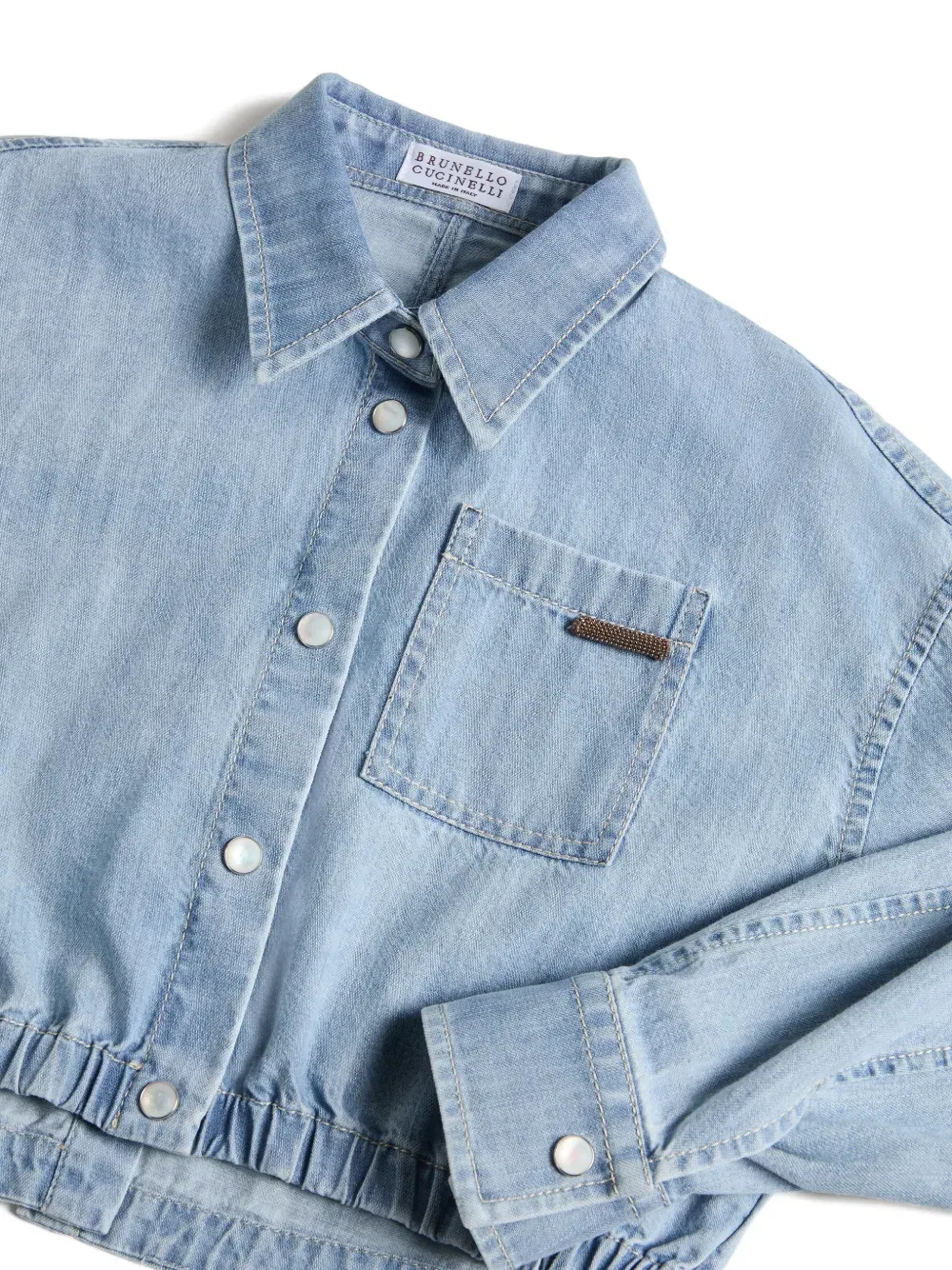Джинсовая рубашка Monili-detailed Brunello Cucinelli Kids, синий — фото 3