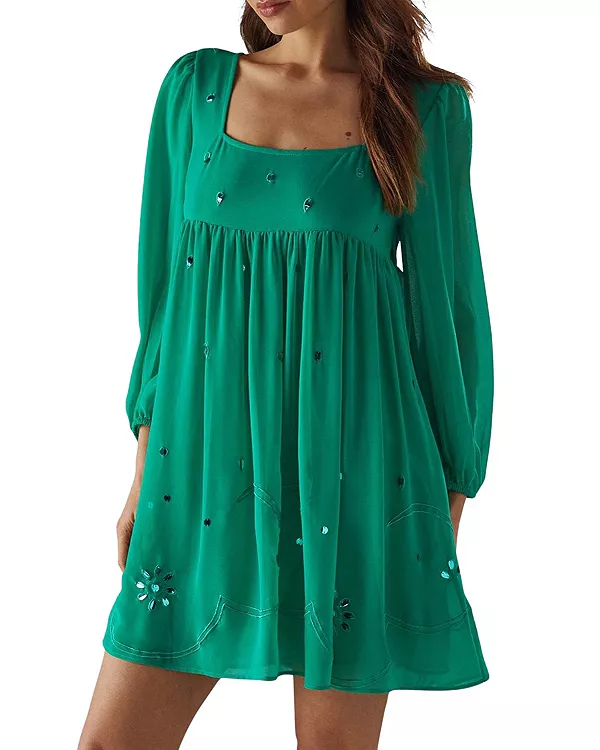 

Мини-Платье с квадратным вырезом, украшенное вручную Warehouse, зеленый