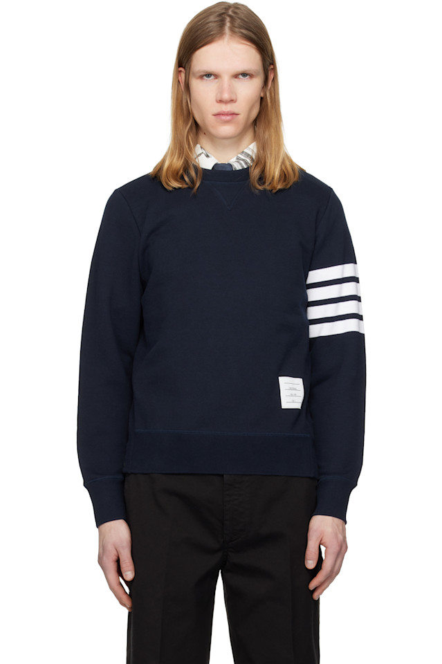 

Классическая толстовка с петлевой структурой и четырьмя полосами Thom Browne, темно-синий