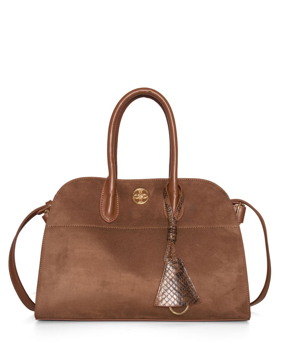 

Сумка-саквояж Aurora с верхней ручкой, замшевой отделкой и кисточками, средний размер LIKE DREAMS, Dark Brown