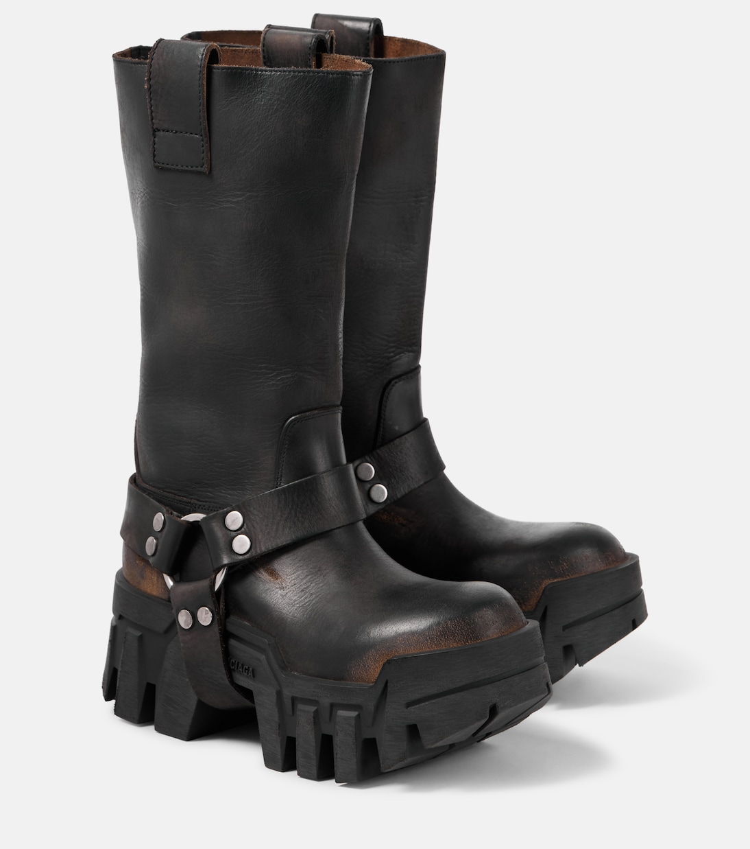 Кожаные байкерские ботинки Bulldozer Harness Balenciaga, Faded Black
