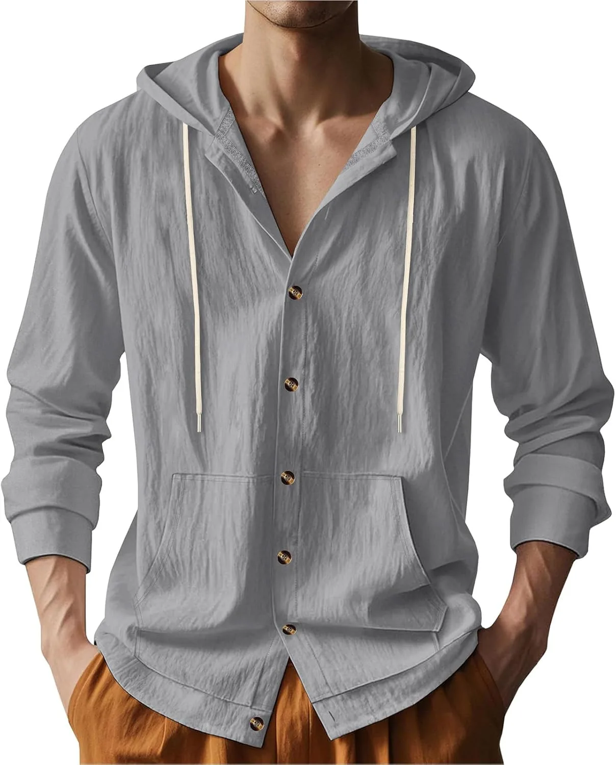 

Льняной худи для мужчин Casual Loose с длинным рукавом и карманом LGHLMCL