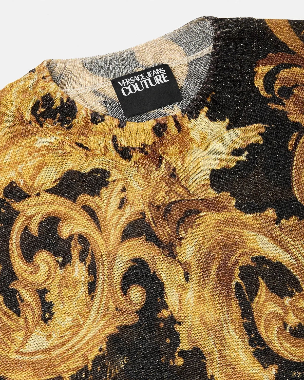 Укороченный вязанный свитер из вискозы с принтом VERSACE, черный — фото 2