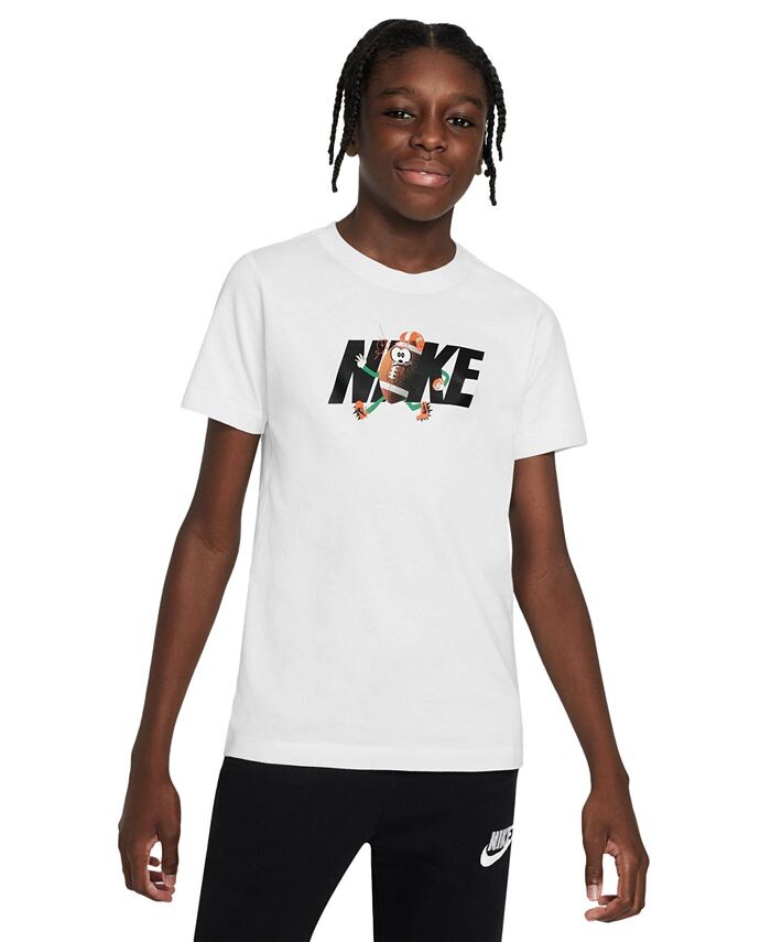 

Спортивная футболка свободного кроя с принтом для больших детей Nike, белый