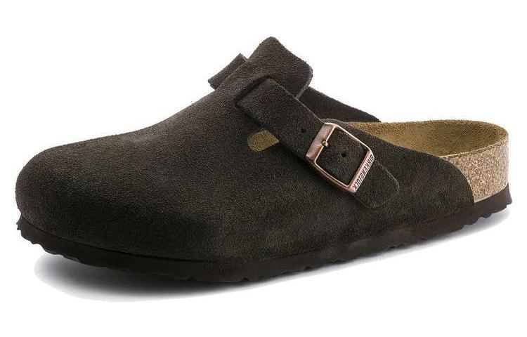 Бостонские мягкие замшевые тапочки Birkenstock, тёмно-коричневые