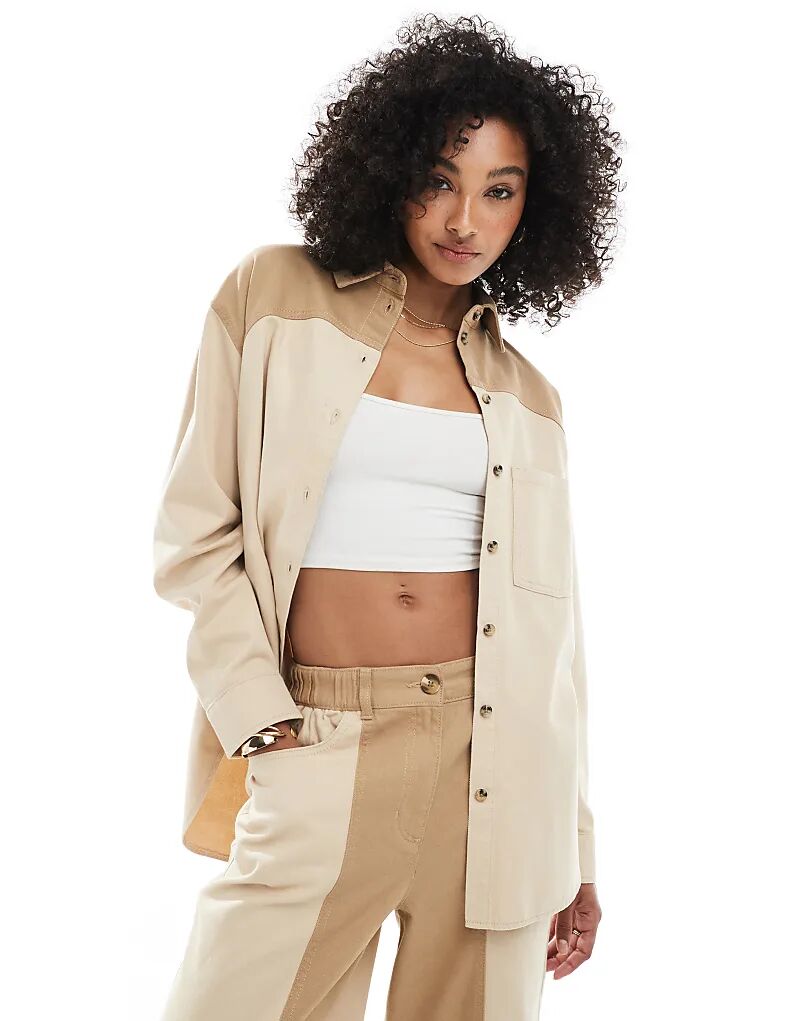 

Свободная куртка-комбинезон с цветными блоками ASOS DESIGN коричневого цвета