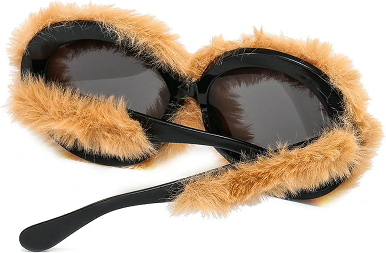 

Willochra Панк Мягкие меховые бархатные очки для женщин Модные стразы Ручная работа Меховые солнцезащитные очки Модные забавные очки, 3pcs-black&brown&pink