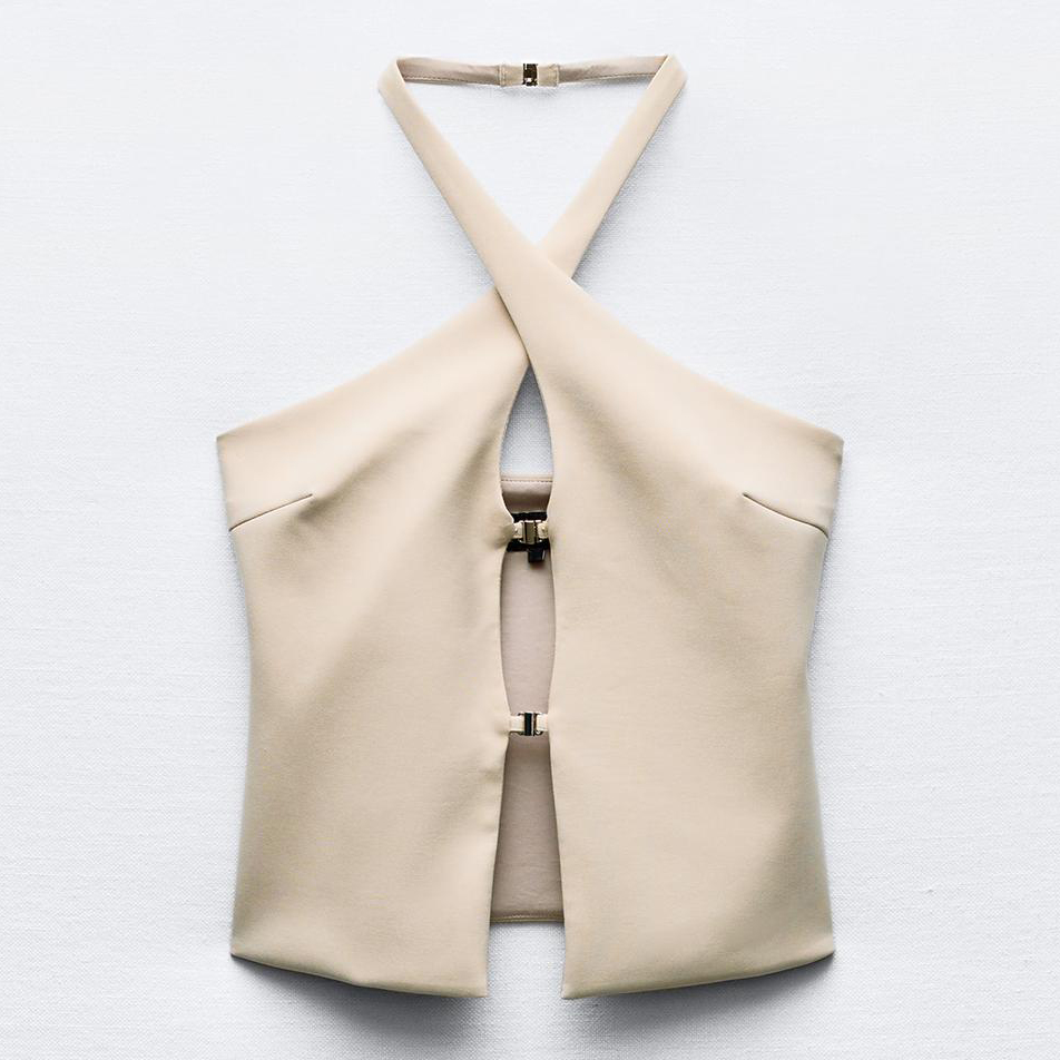 

Топ Zara Fitted Halter With Buckles, бежевый