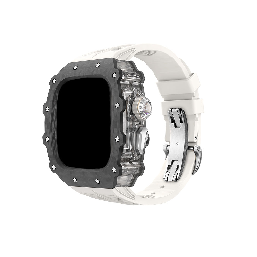 

HUALIMEI Часы Strap Apple Compatibility Fluoroelastomer Material 165mm~210mm 60mm, Transparent middle frame + original silver butterfly buckle white strap