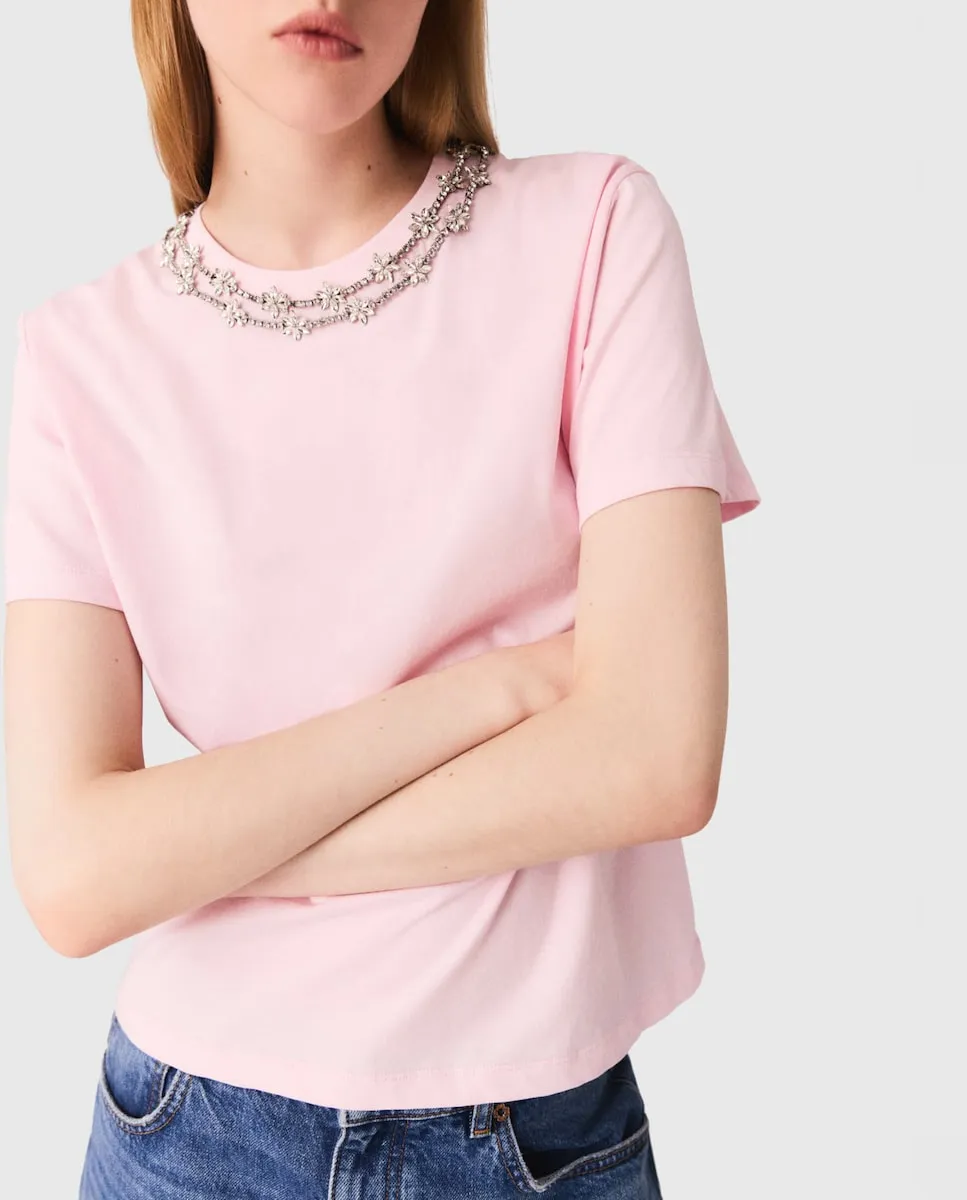 

Женская футболка с коротким рукавом и круглым вырезом Maje, розовый
