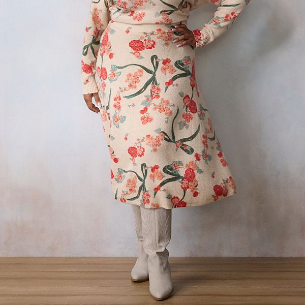 

Плюс сайз миди юбка-свитер а-силуэта Lc Lauren Conrad, Cream Cozy Bow