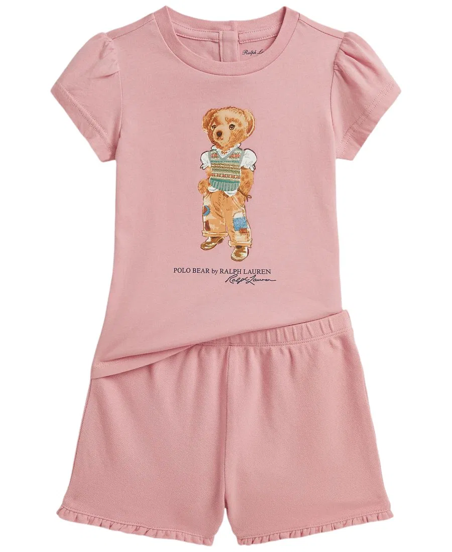Детский комплект для девочек: футболка и шорты Polo Bear от Ralph Lauren, 2 предмета Polo Ralph Lauren