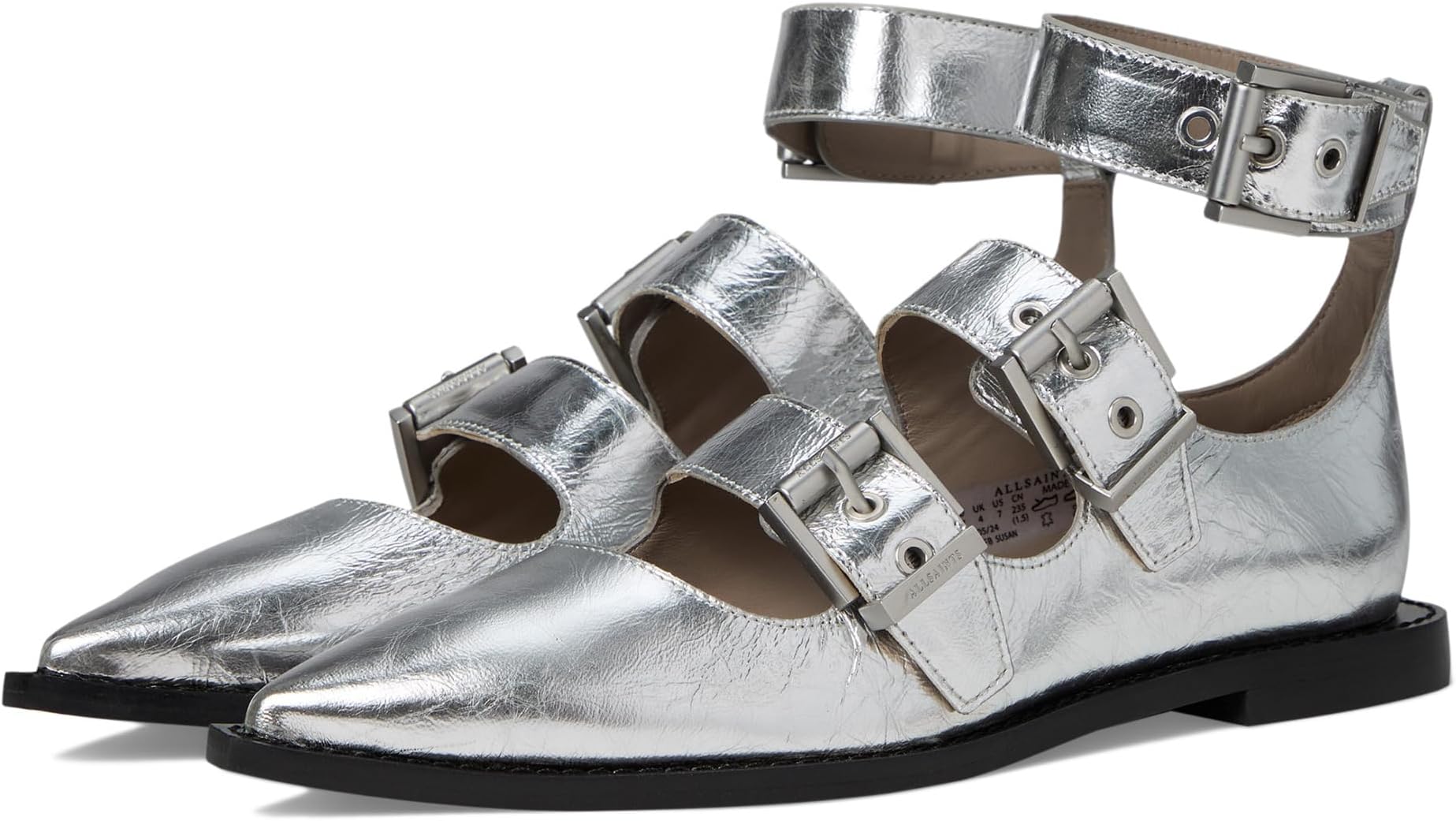 Балетки AllSaints Susan Buckle Shoe, серебряный