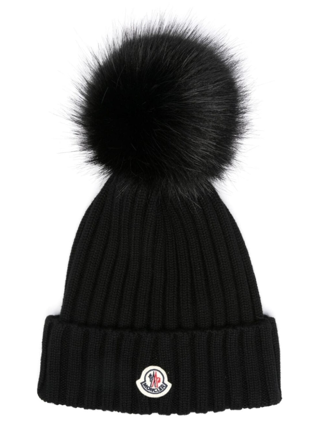 

Moncler шерстяная шапка бини с помпоном, черный