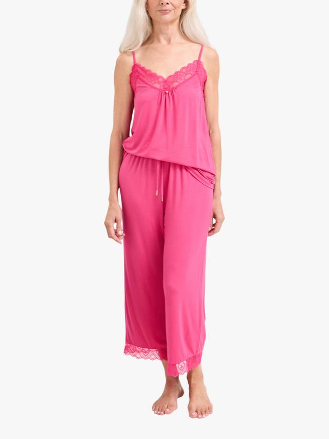 

Бамбуковый кружевной топ-ками кроп пижамный комплект Pretty You London, Raspberry