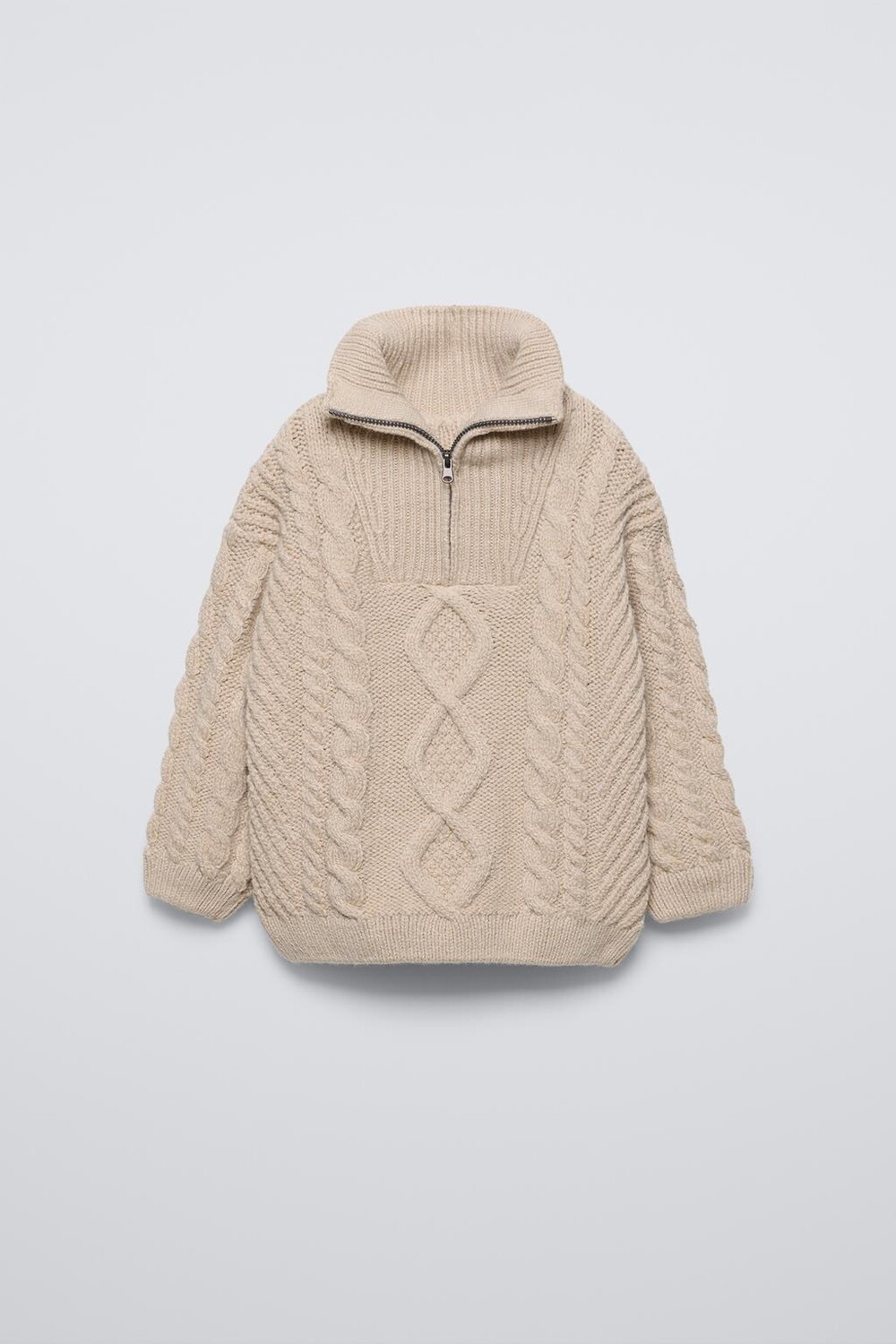 

Вязаный свитер с четвертью-молнией ZARA, светло-бежевый