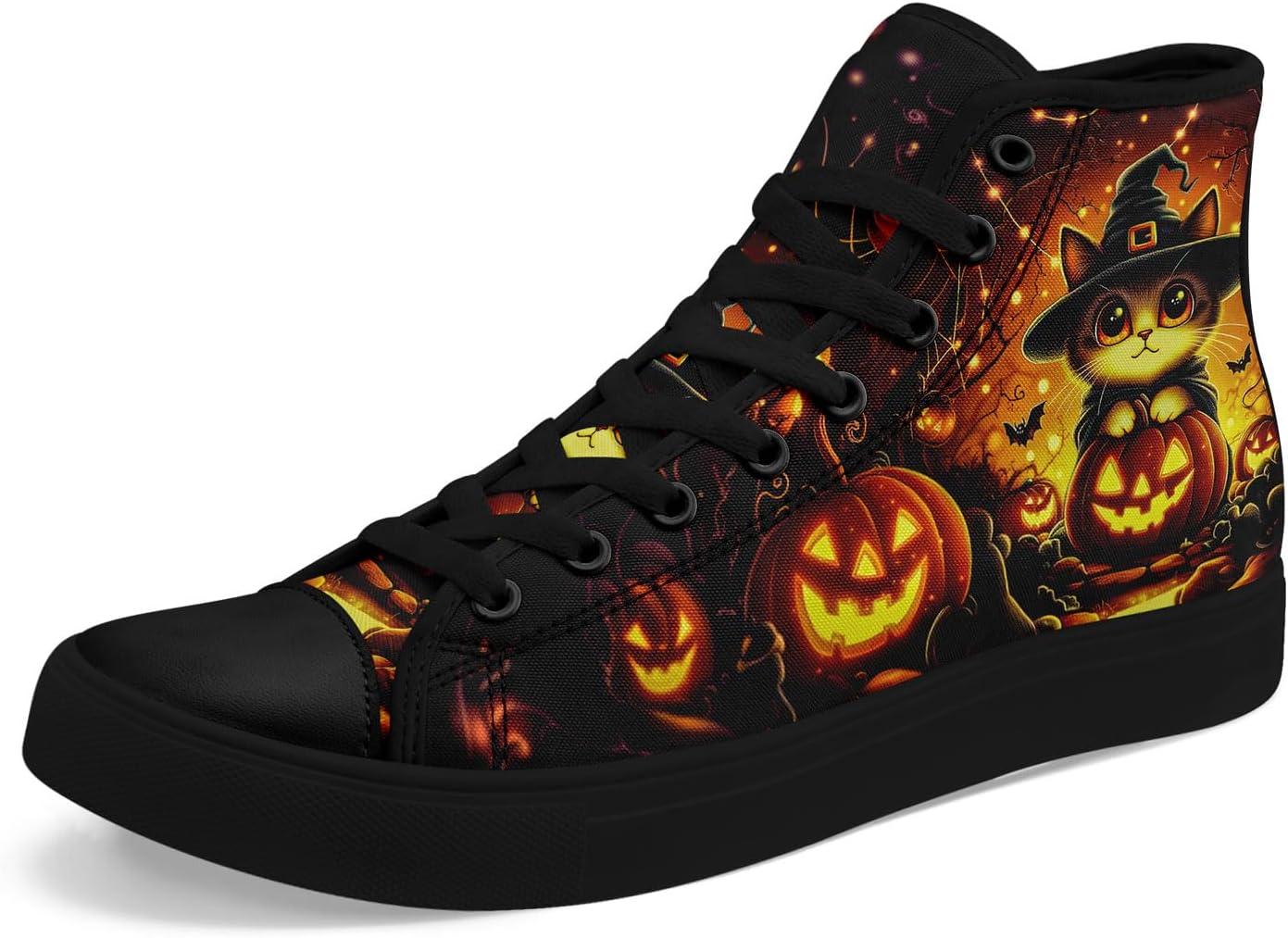 

Кеды на высокой подошве из холста для мужчин и женщин на Хэллоуин, с рисунками тыквы, призрака и черепа, дышащие, на плоской подошве, для повседневной ходьбы Awsole, черный/желтый/коричневый