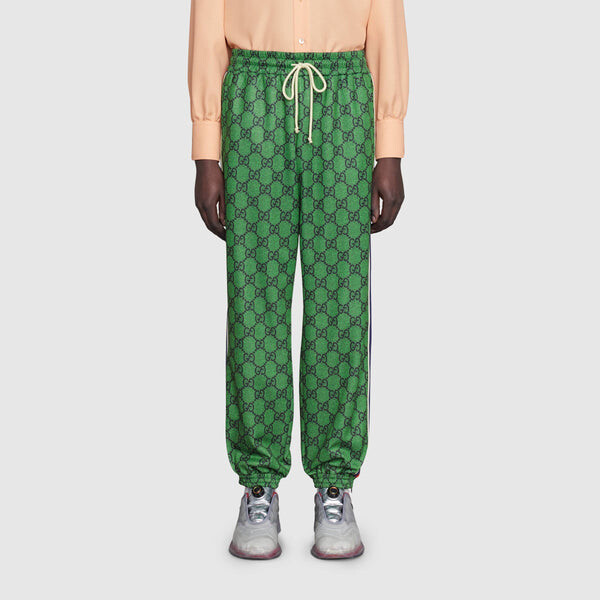 Спортивные брюки Gucci men's fw21, с принтом логотипа, зеленые — фото 3