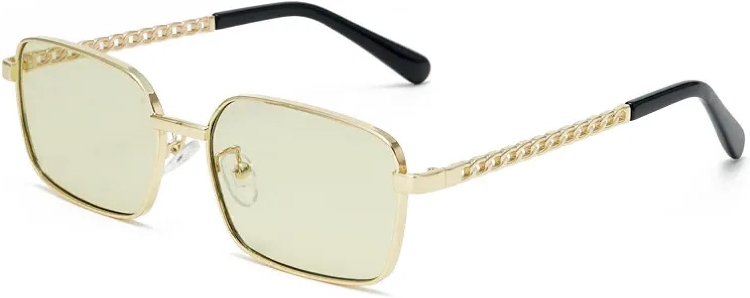 

Винтажные прямоугольные солнцезащитные очки для женщин, металлическая оправа, прозрачные линзы, защита от УФ-излучения UV400, модные очки унисекс TKKTLLT, Gold-yellowgreen