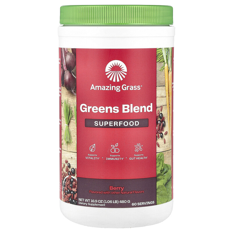 

Amazing Grass, Смесь зелени, суперфуд, ягоды, 480 г (16,9 унции)