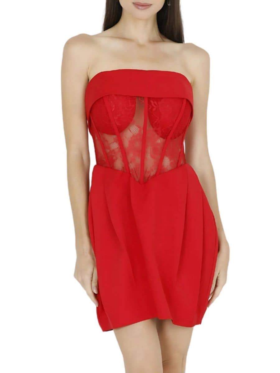 

Мини-платье с кружевным корсетом Daisy AKALIA, цвет Medium Red