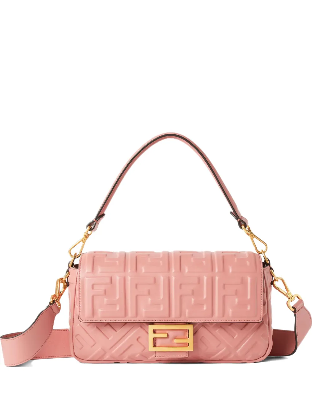 

Стеганая сумка через плечо с логотипом Baguette FF среднего размера FENDI, розовый