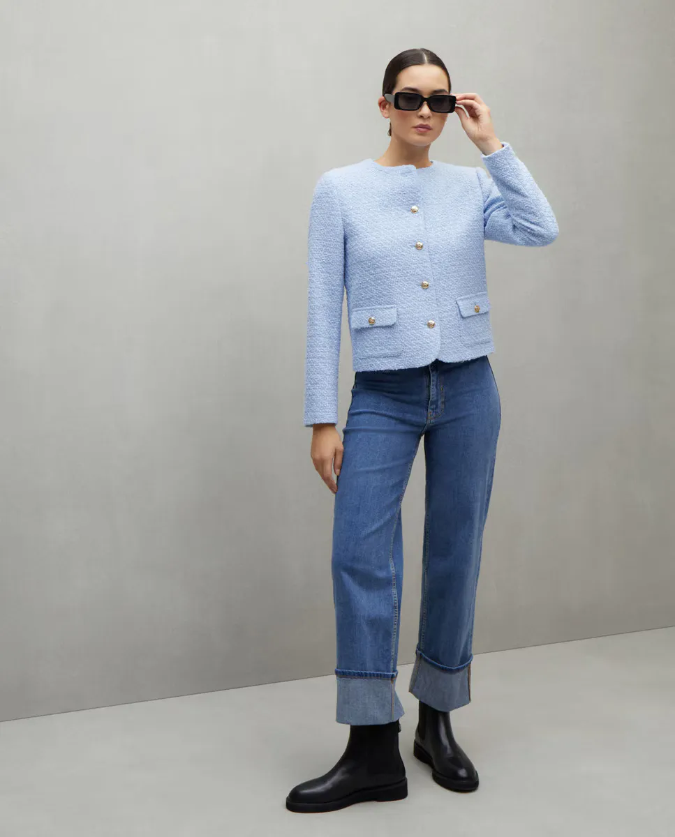 

Однотонный женский жакет с золотистыми пуговицами Easy Wear, светло-голубой