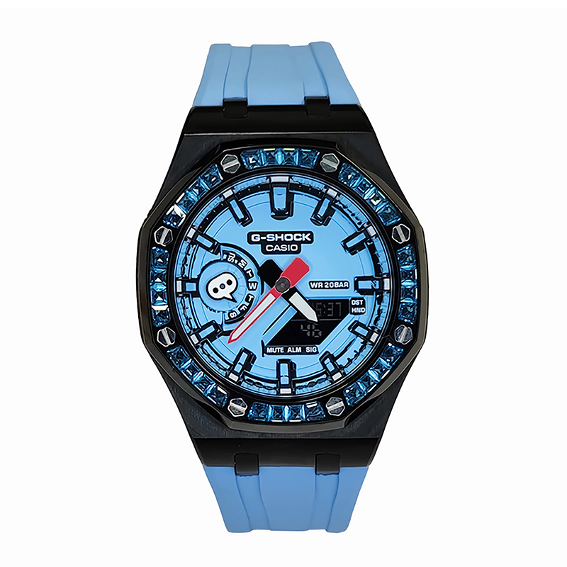 

CASIO Часы Men Liquid Crystal/Analog Dual Display Series 44mm Blue Watch, Offshore Black Blue Diamond Dream Sky Comic