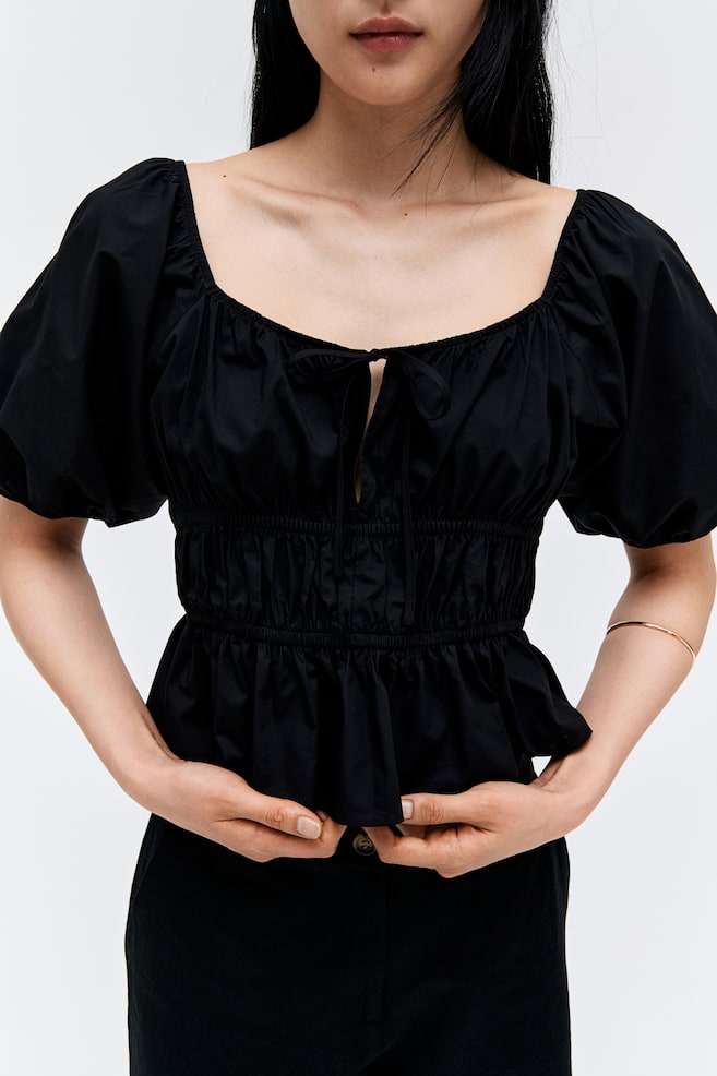

Блузка из поплина с рукавами-фонариками H&M, черный
