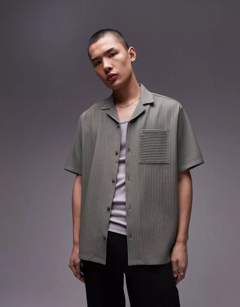 

Рубашка цвета хаки с короткими рукавами и короткими рукавами Topman