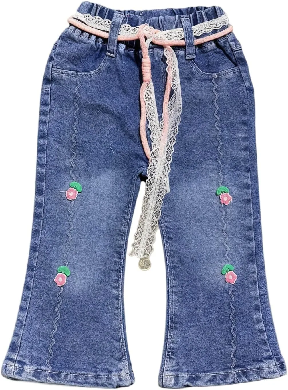 

Джинсы-клеш для девочек с клубничным принтом и эластичным поясом