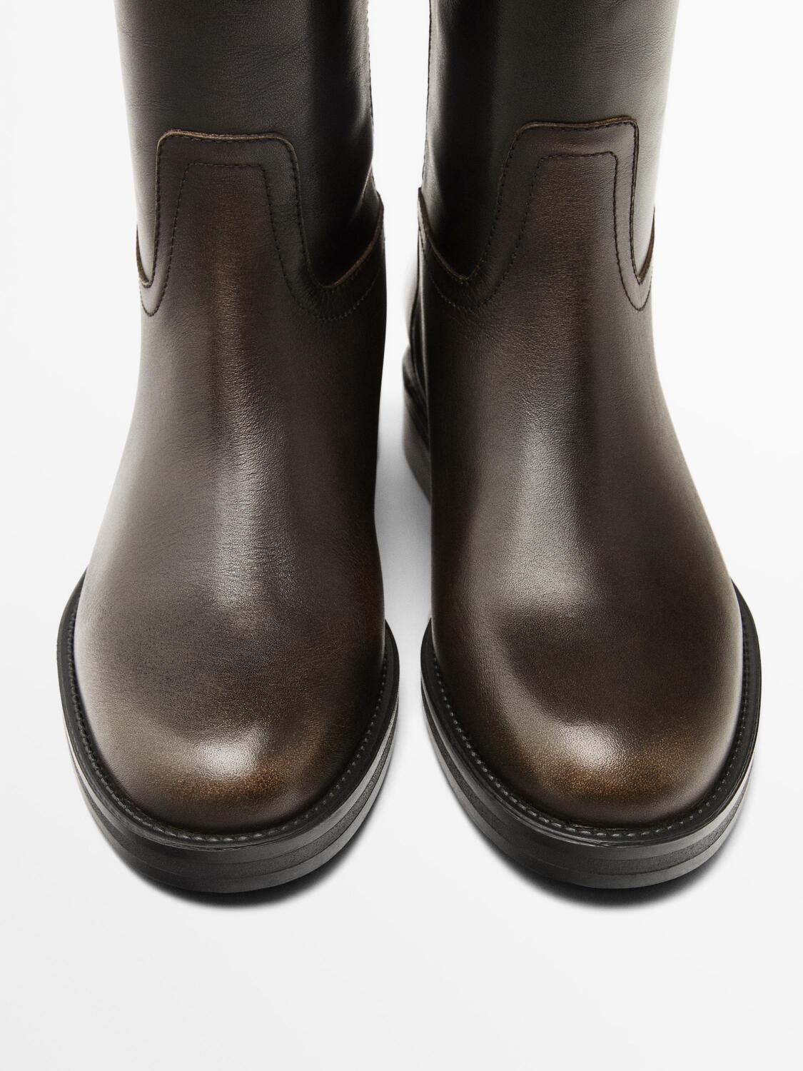 Кожаные сапоги для верховой езды Massimo Dutti, коричневый — фото 3