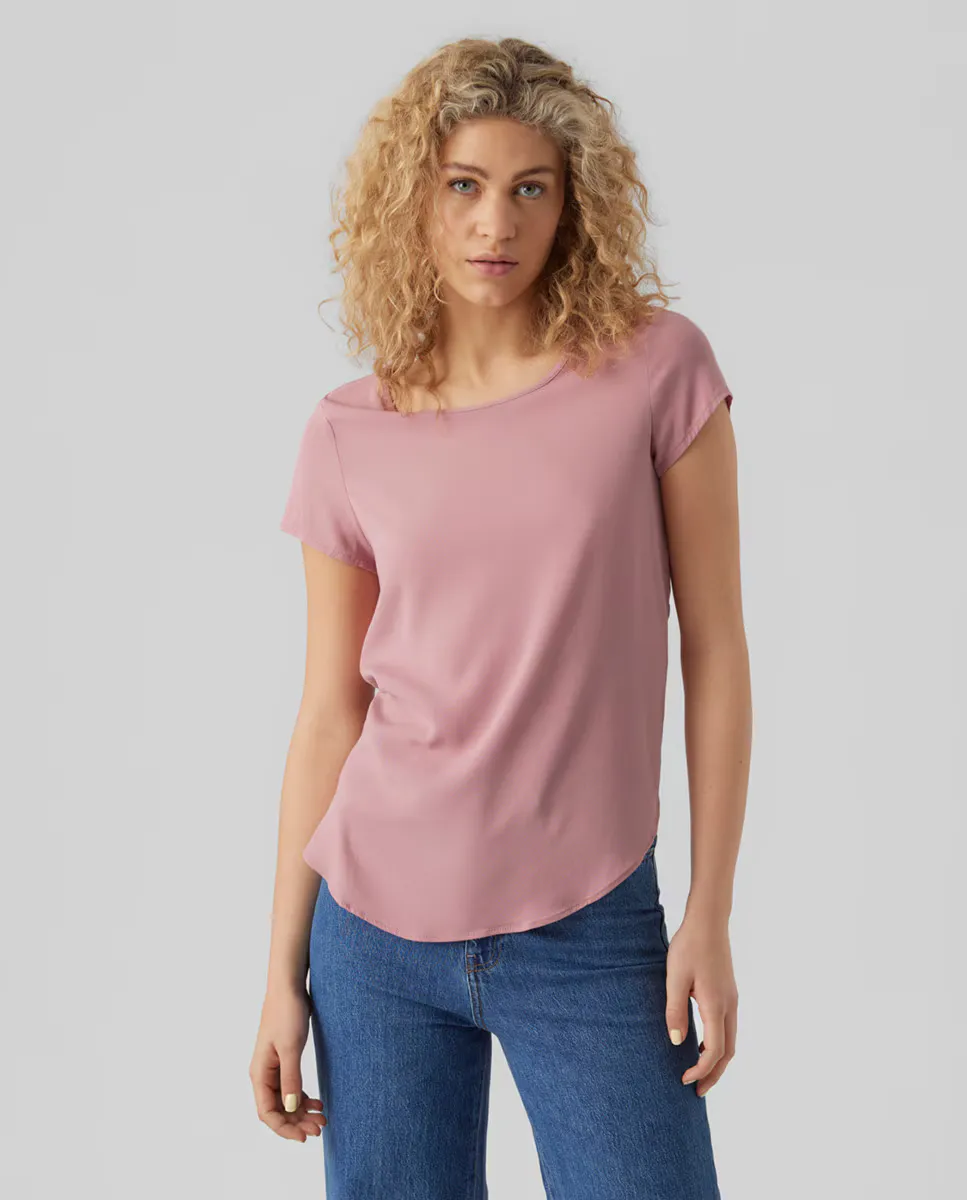 

Женский струящийся топ с короткими рукавами Vero Moda, светло-розовый