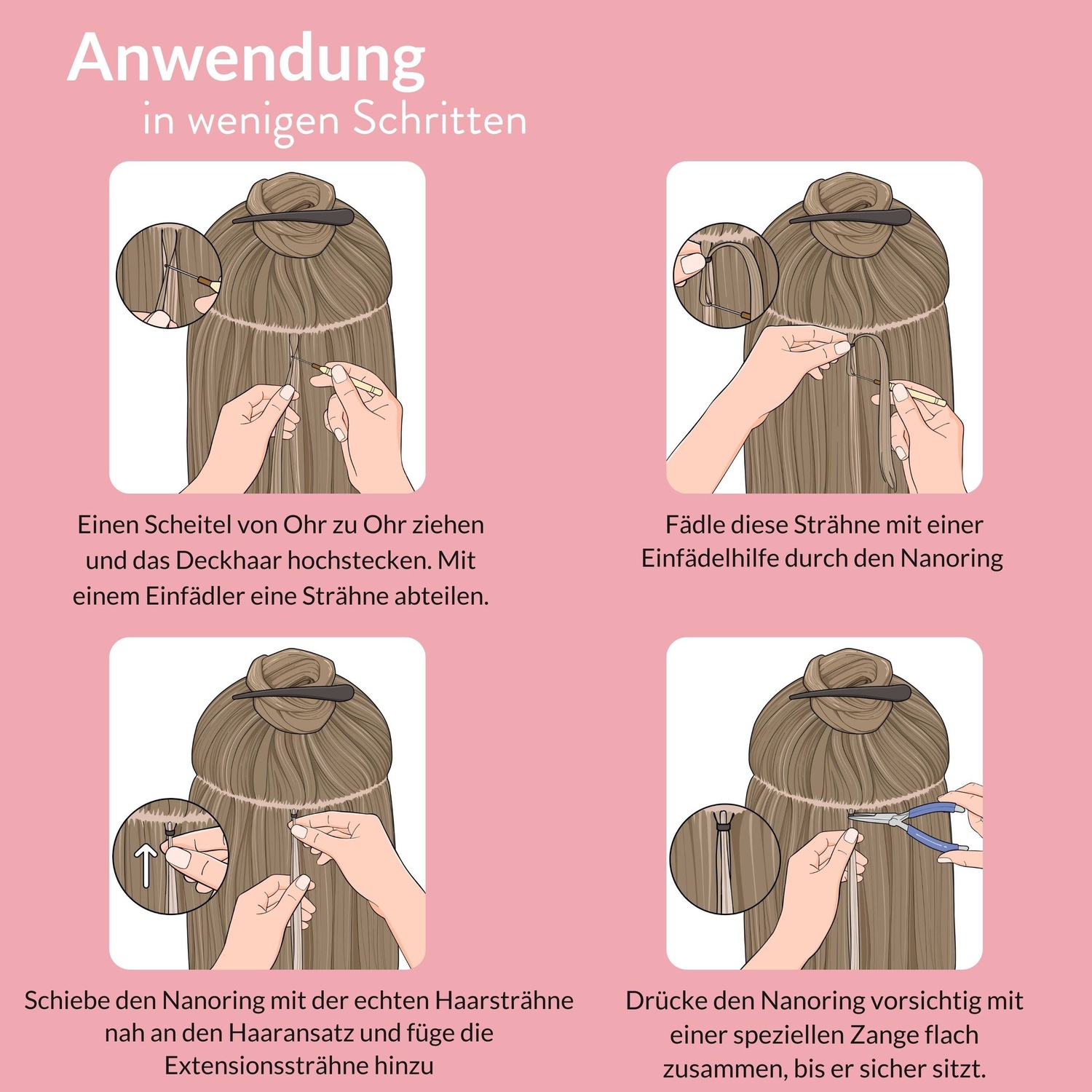 Накладные волосы nanoring extensions premium echthaar #8/1 hellblond asch 0,8g Hair2Heart, 40cm, количество 25 шт. — фото 4
