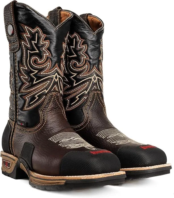 Мужские рабочие ковбойские ботинки King Welt KW4020 Buffalo Brown 10" из премиальной кожи, противоскользящие, с мягким и квадратным носком, на подъем, с защитой носка и пятки от истирания - коричневые Generic, коричневый — фото 2