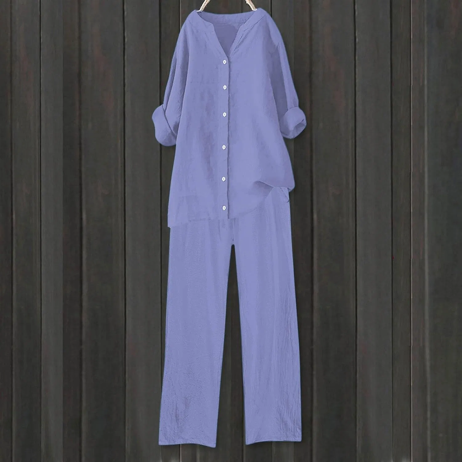Женский костюм из льноподобной ткани, Z02-light Blue — фото 3