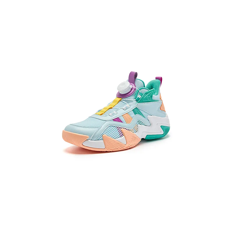 Детские баскетбольные кроссовки Lingren mid top из искусственной кожи и текстиля, устойчивые к истиранию QIAODAN, Mochu Blue/Original Green — фото 2