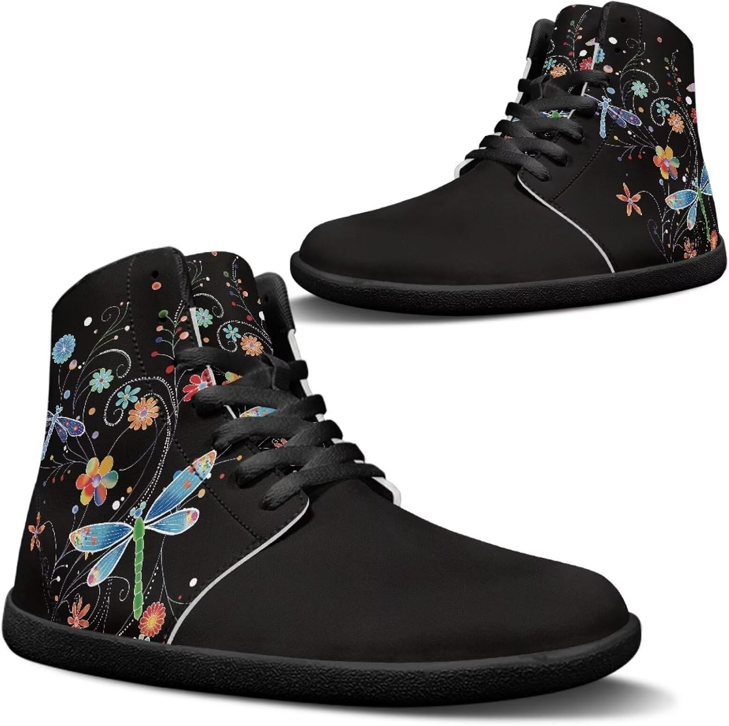 

Высокие повседневные обувь из искусственной кожи с широкой носочной частью, противоскользящие кроссовки на шнуровке, спортивная и рабочая обувь Goronwyfloyd, Cartoon Dragonfly and Flower