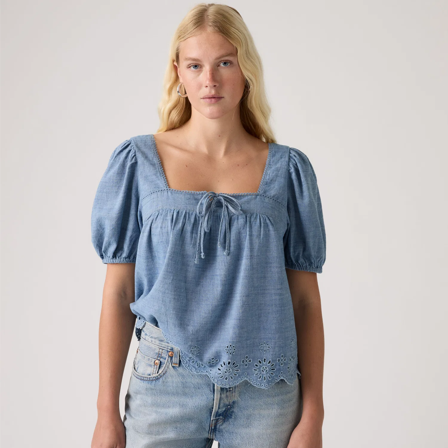 Милая блузка с короткими рукавами и ажурной отделкой Levi's, Medium Wash