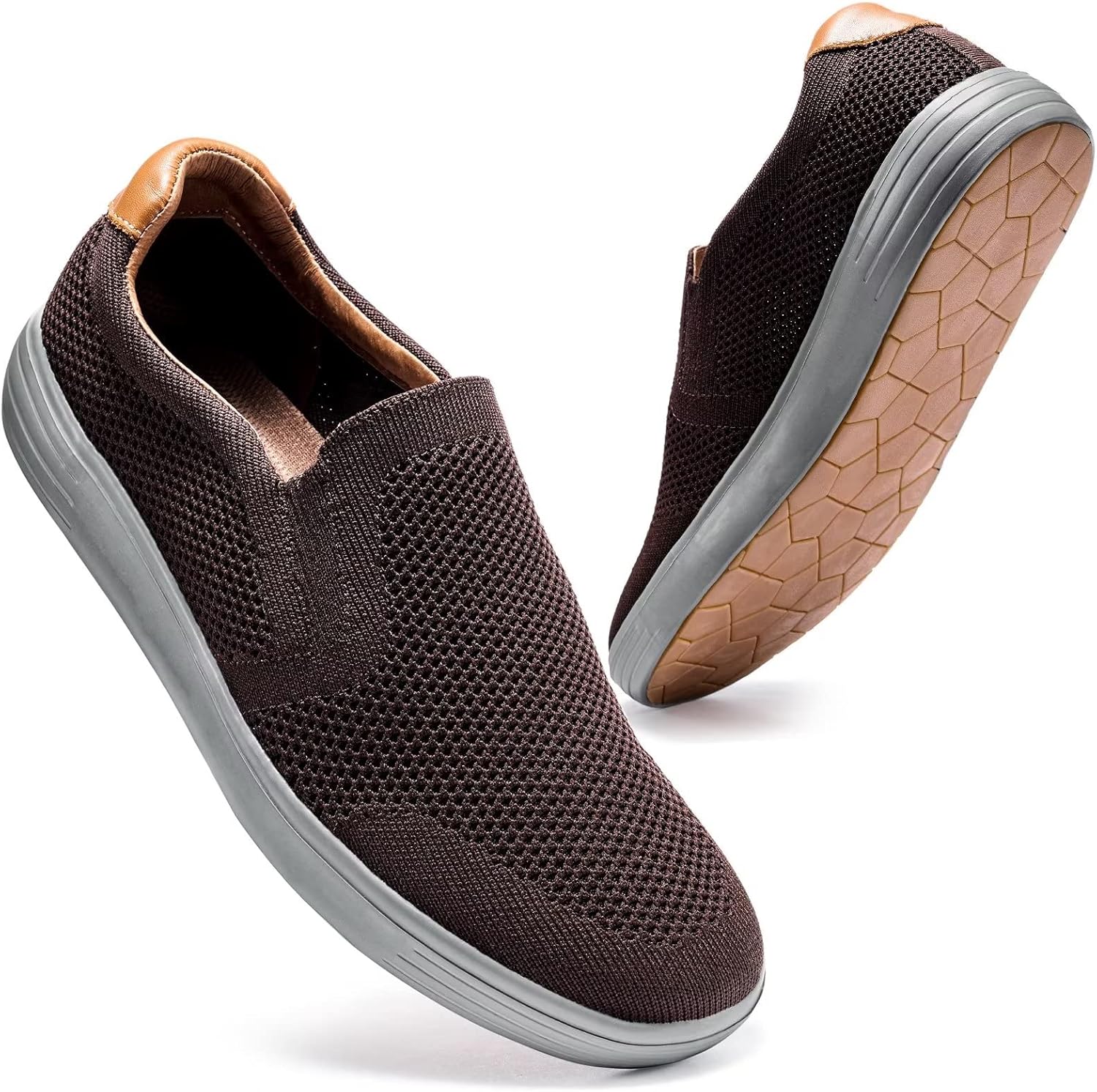 

Мужские слипоны konhill - повседневные трикотажные лоферы, кроссовки для ходьбы, вождения, работы с памятью формы и подошвой из пены для скейтборда, коричневый