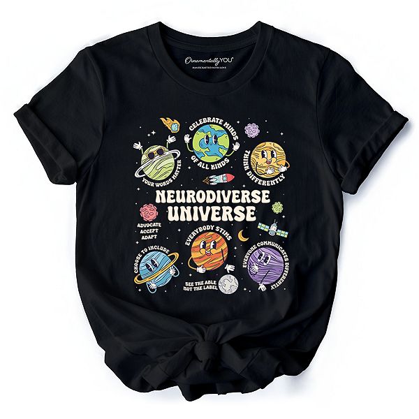 

Футболка Neurodiverse universe autism space, разноцветная футболка для информирования об аутизме Ornamentallyyou