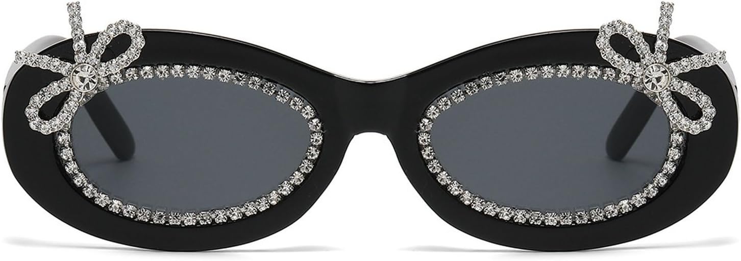 

Овальные солнцезащитные очки с бриллиантовым бантом, женские блестящие очки для фотосессий, солнцезащитные очки со стразами для женщин, защита от ультрафиолета UV400 mincl, Black