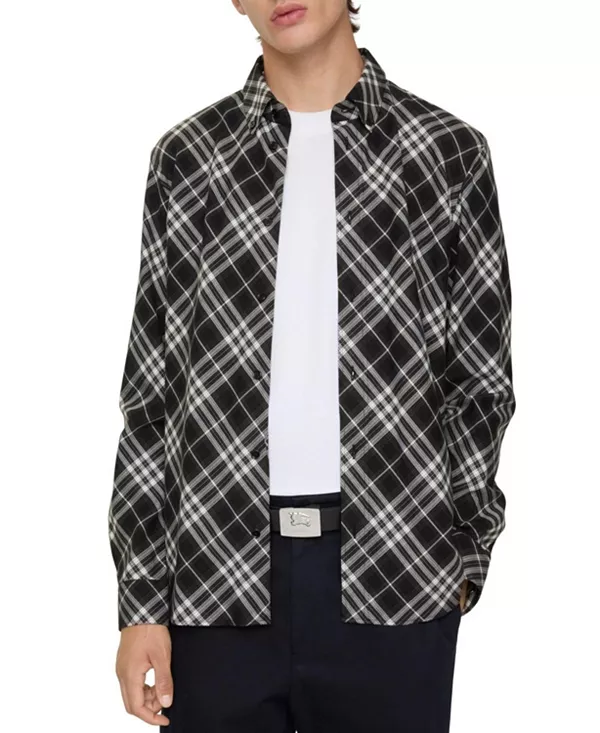 

Свободная клетчатая хлопковая фланелевая рубашка Burberry, черный